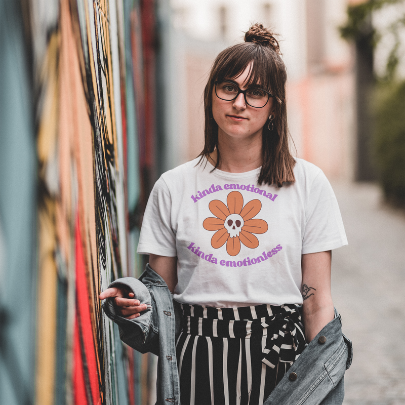 Graphic Tee - Kinda Emotionless Kinda Emotional Floral Skull Mental Health Awareness T-Shirt