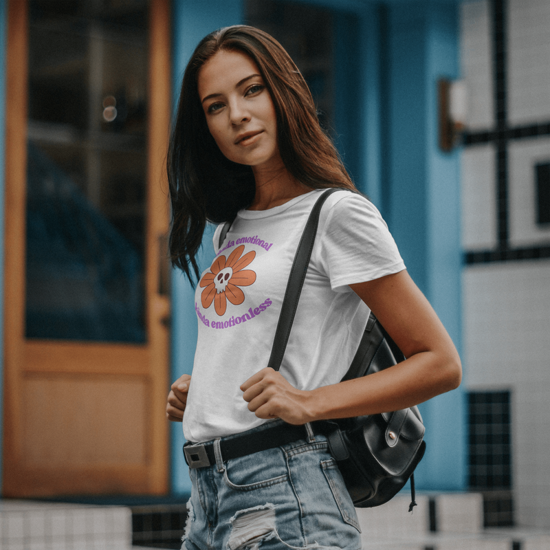 Graphic Tee - Kinda Emotionless Kinda Emotional Floral Skull Mental Health Awareness T-Shirt