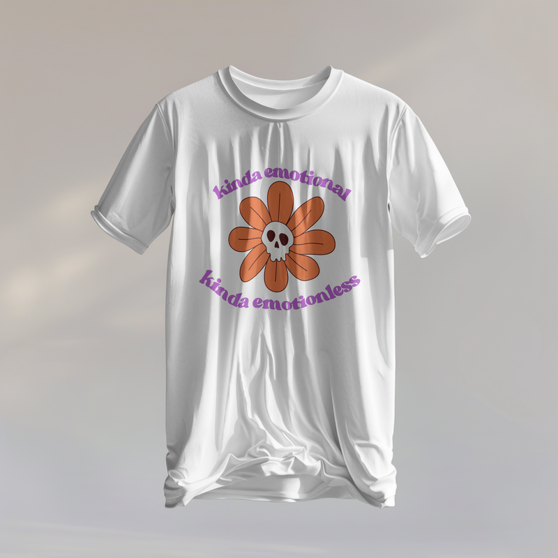 Graphic Tee - Kinda Emotionless Kinda Emotional Floral Skull Mental Health Awareness T-Shirt