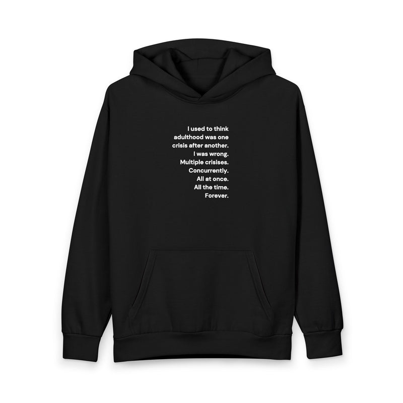 Minimalist Text Hoodie — 'Adulthood' Graphic Hooded Pullover Sweatshirt