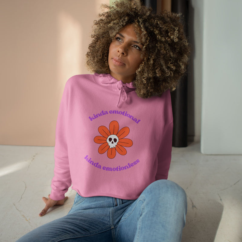 Crop Hoodie - "Kinda Emotional Kinda Emotionless" Flower Skull Hooded Sweatshirt