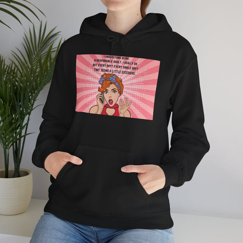 Retro Pop Art Hooded Sweatshirt — "Responsible Adult..." Graphic Hoodie