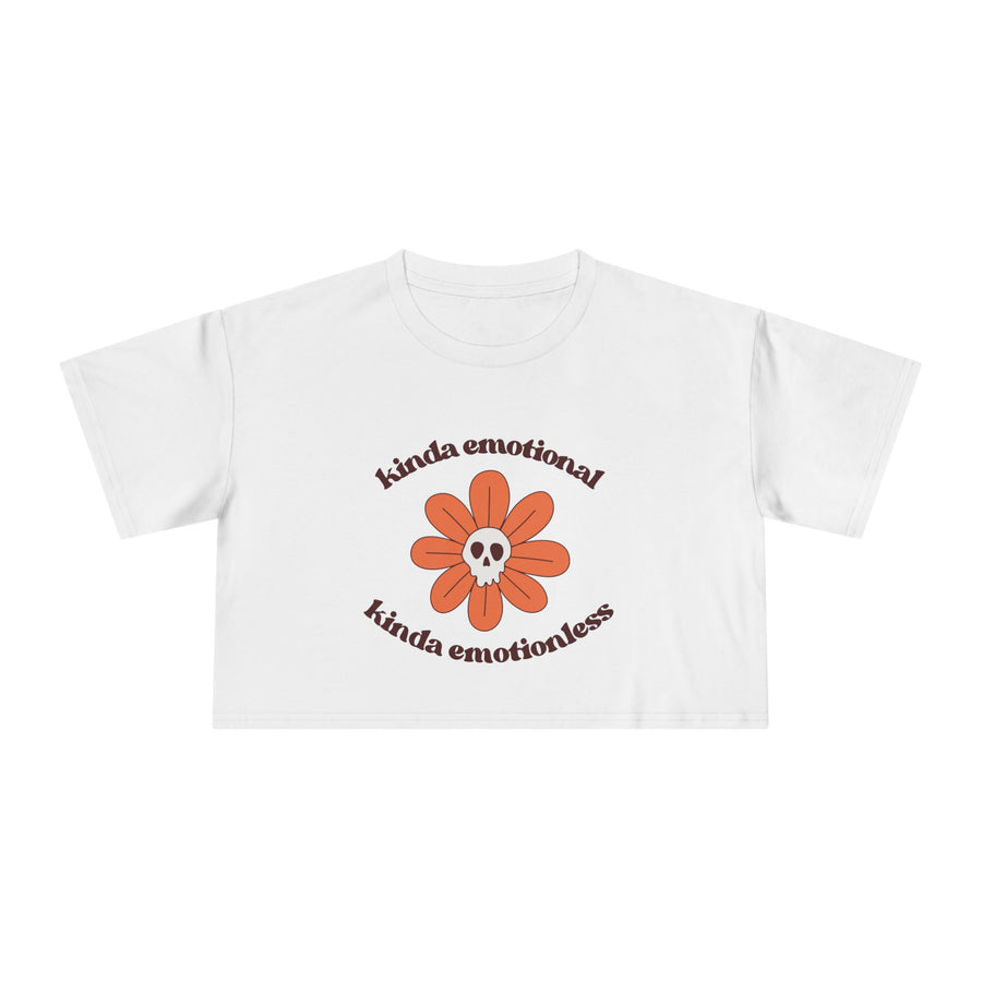 Crop Tee — 'Kinda Emotional, Kinda Emotionless' Retro Flower Skull Graphic T-shirt Top