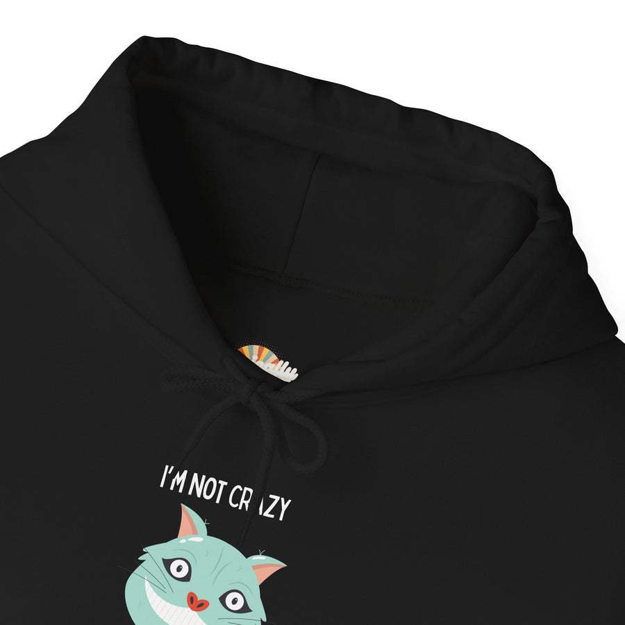Graphic Hoodie — "I’m Not Crazy, My Reality Is Just Different From Yours" Wonderland Hooded Sweatshirt
