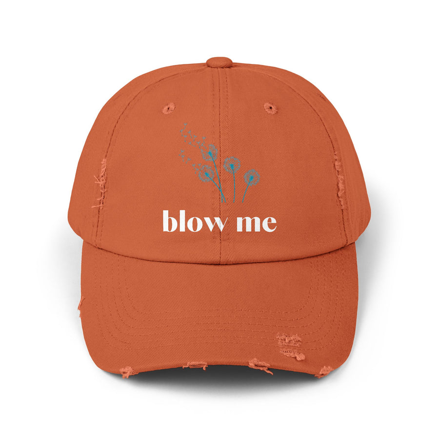 "Blow Me" Dandelion Cap — Distressed Baseball Hat