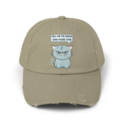 Sassy Cat Distressed Cap — "Tell Me To Smile One More Time" Baseball Hat