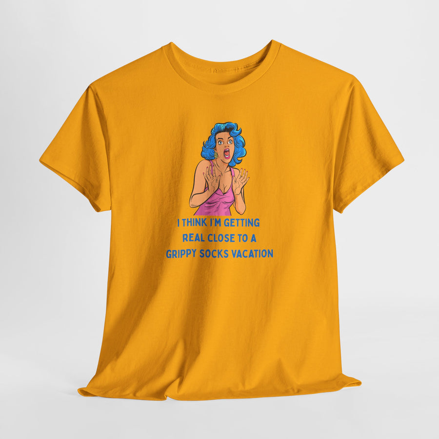Pop Art Tee - "Grippy Socks Vacation" Mental Health Awareness Graphic T-Shirt
