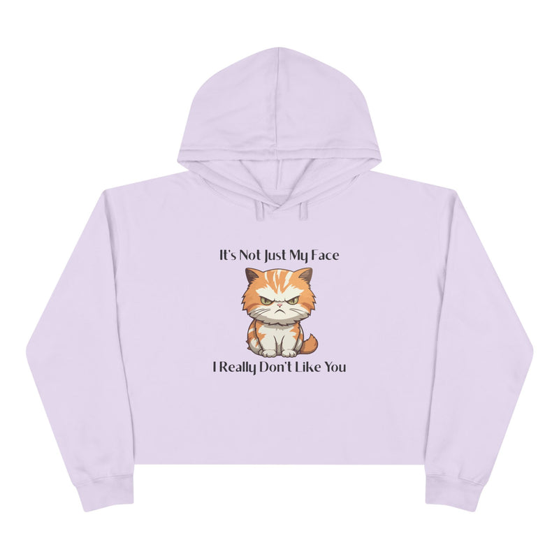Crop Hoodie — Sassy Cat "It’s Not Just My Face I Really Don’t Like You" Hooded Sweatshirt