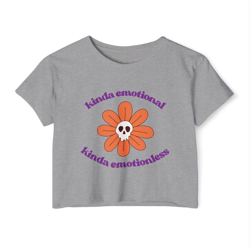 Crop Top — "Kinda Emotional Kinda Emotionless" Skull Flower Festival Tee