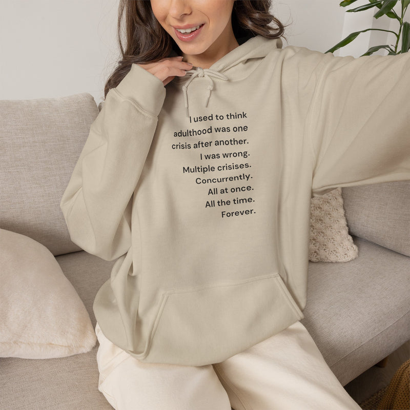 Graphic Text Hoodie — 'Adulthood' Hooded Sweatshirt