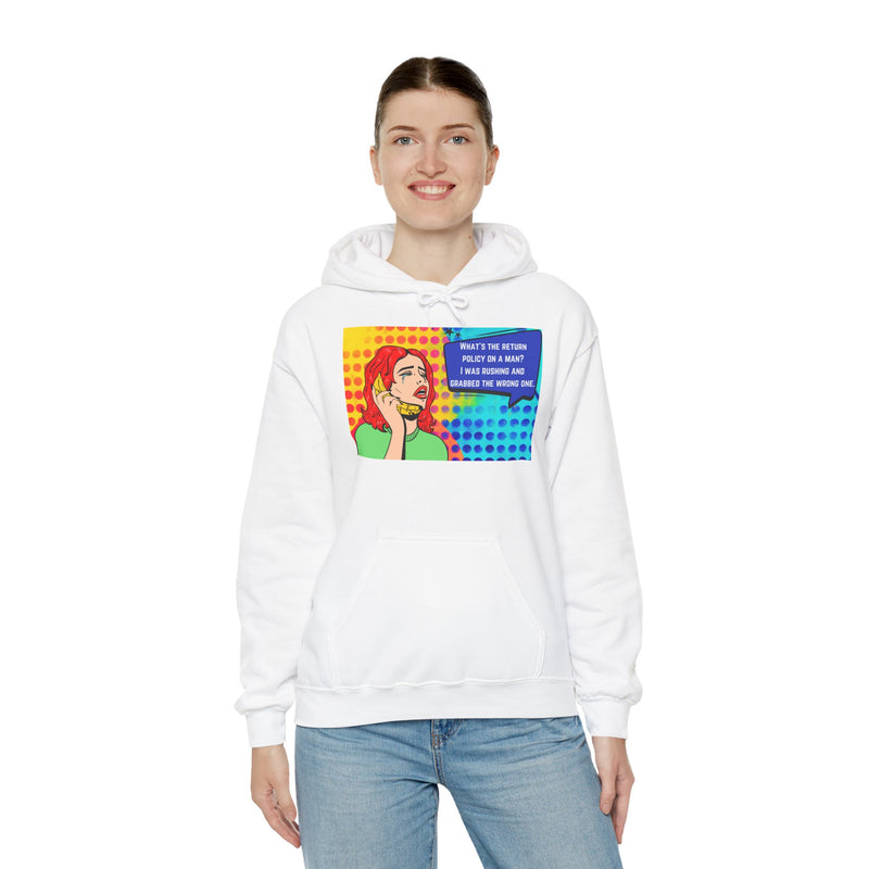 Retro Pop Art Hoodie "What's the Return Policy on a Man?..." Hooded Sweatshirt