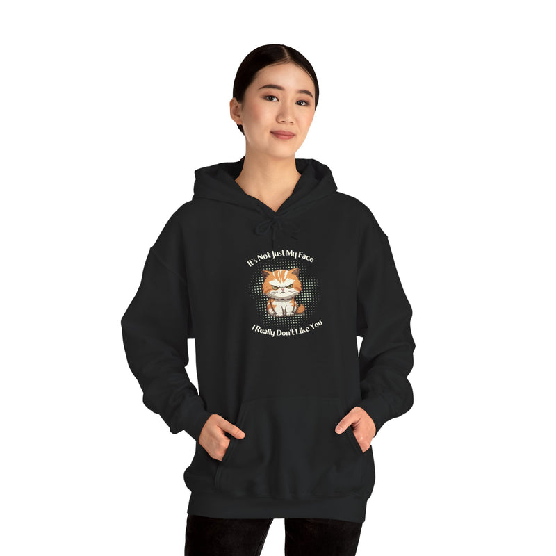 Sassy Cat Hoodie — "It's Not Just My Face, I Really Don't Like You"Graphic Hooded Sweatshirt