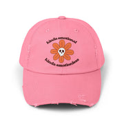 Kinda Emotionless Kinda Emotional Distressed Cap — Floral Skull Baseball Hat