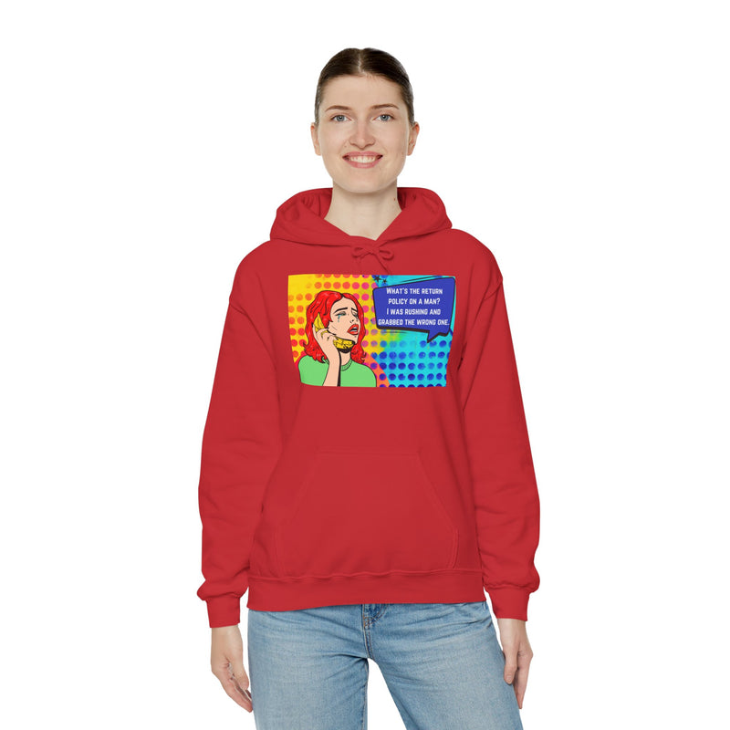 Retro Pop Art Hoodie "What's the Return Policy on a Man?..." Hooded Sweatshirt