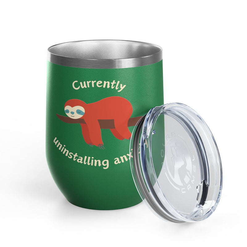 "Currently Uninstalling Anxiety" Sloth Insulated Wine Tumbler - Stainless Steel 12oz