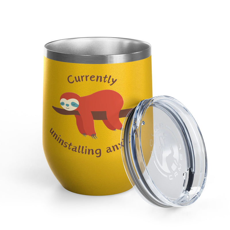 "Currently Uninstalling Anxiety" Sloth Insulated Wine Tumbler - Stainless Steel 12oz