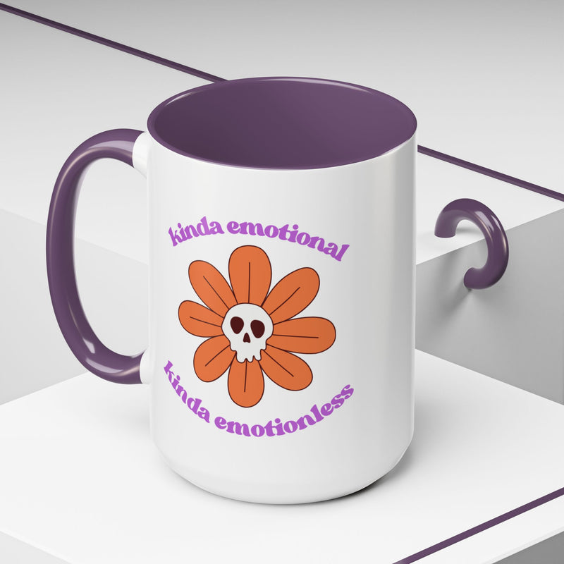 Coffee or Tea Mug — "Kinda Emotional, Kinda Emotionless" Floral Skull Accent Mug