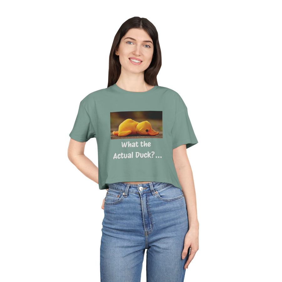 Exhausted Duckling Crop Tee — "What the Actual Duck?" Graphic T-shirt Top