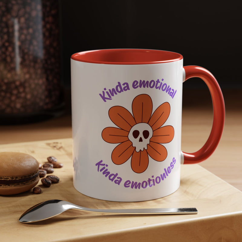 Coffee or Tea Mug — "Kinda Emotional, Kinda Emotionless" Floral Skull Accent Mug