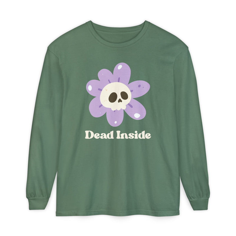 "Dead Inside" Oversized T-Shirt - Skull Flower Long Sleeve Tee