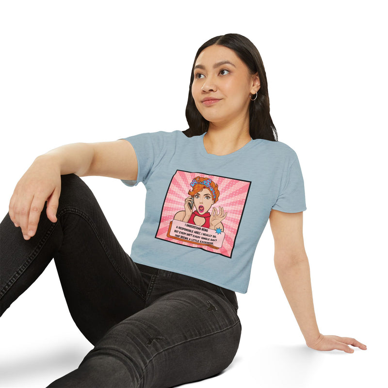 Pop Art Crop Top T-shirt — "Responsible Adult" Graphic Tee for Women