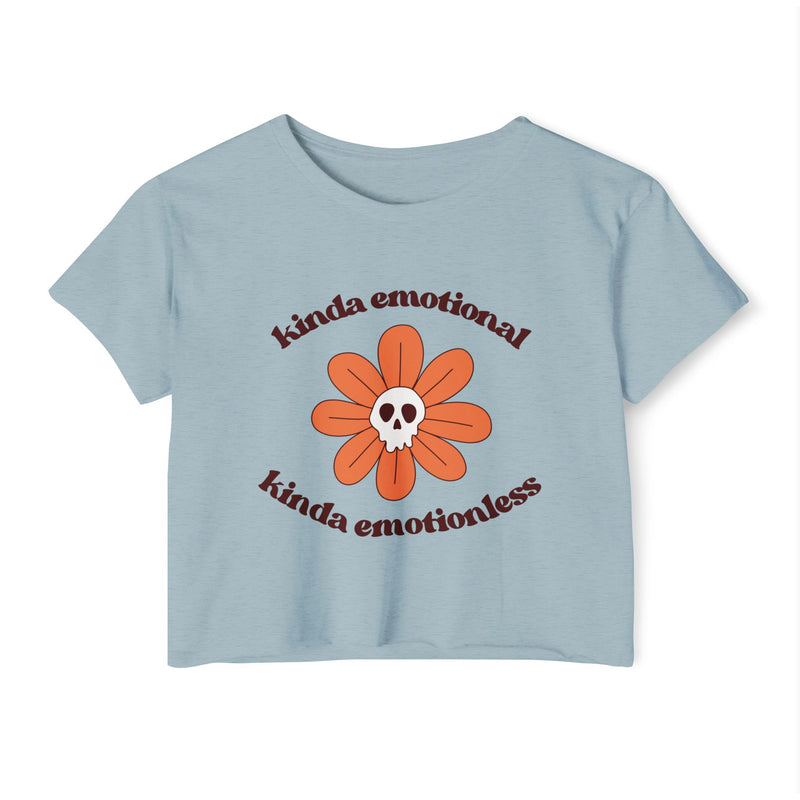 Crop Top — "Kinda Emotional Kinda Emotionless" Skull Flower Festival Tee
