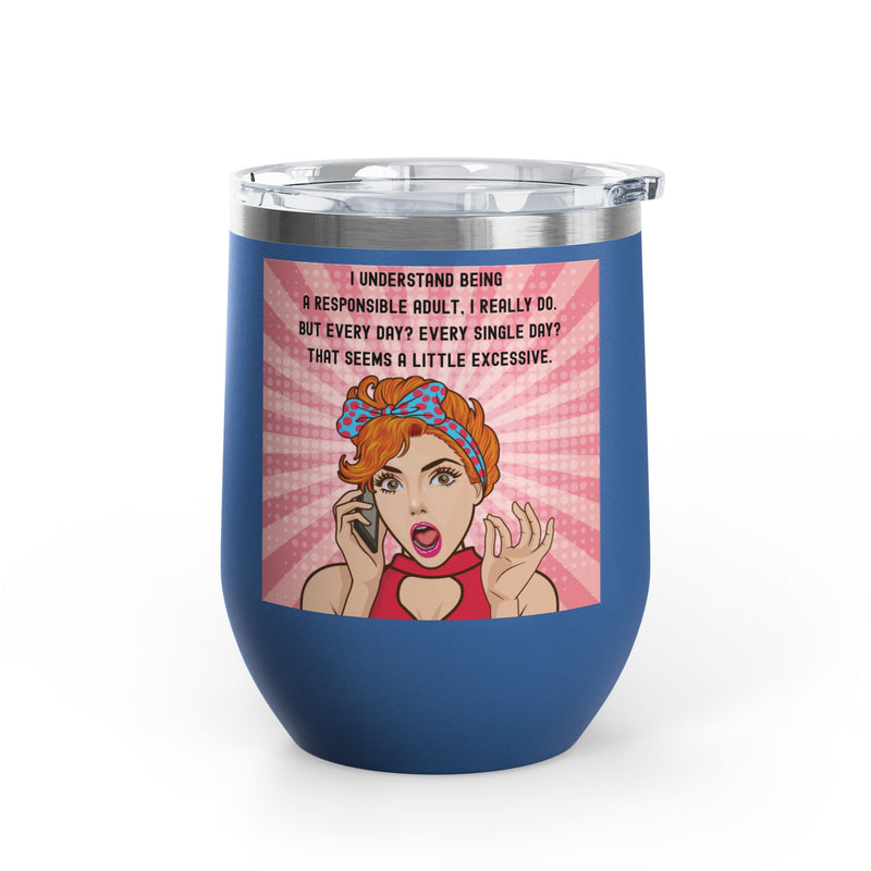 "Responsible Adult"Retro Pop Art Insulated Wine Tumbler - Stainless Steel 12oz