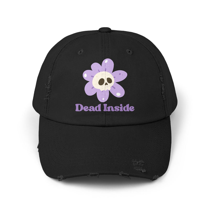 "Dead Inside" Skull Flower Distressed Cap — Baseball Hat