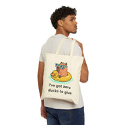 Canvas Tote Bag —Capybara Float with Rubber Duck “I’ve Got Zero Ducks to Give”