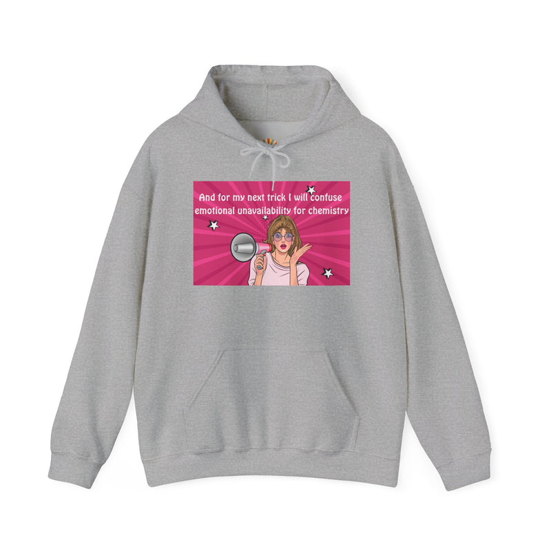 Graphic Hoodie — Retro Pop Art "Emotional Unavailability" Hooded Sweatshirt