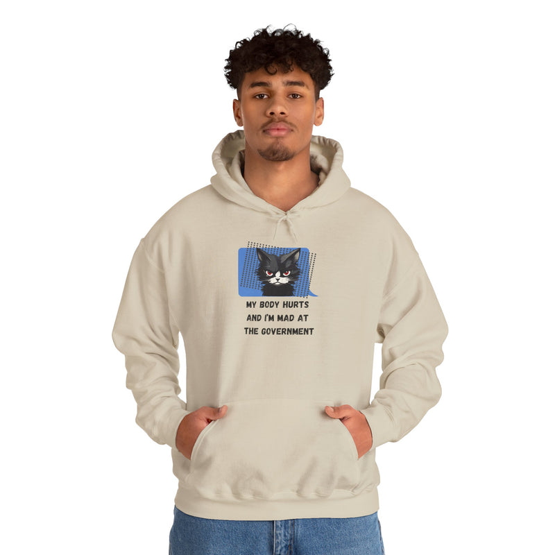 Hoodie — 'My Body Hurts and I'm Mad at the Government' Graphic Hooded Sweatshirt