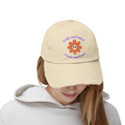 Kinda Emotionless Kinda Emotional Distressed Cap — Floral Skull Baseball Hat
