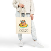 Canvas Tote Bag —Capybara Float with Rubber Duck “I’ve Got Zero Ducks to Give”