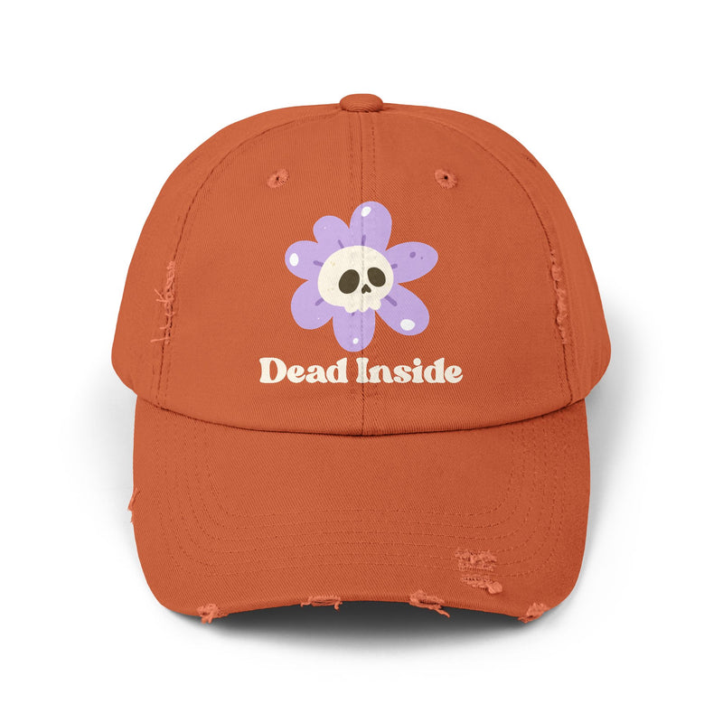 "Dead Inside" Skull Flower Distressed Cap — Baseball Hat