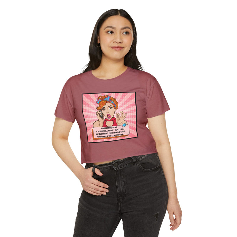 Pop Art Crop Top T-shirt — "Responsible Adult" Graphic Tee for Women