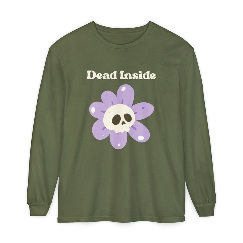 "Dead Inside" Oversized T-Shirt - Skull Flower Long Sleeve Tee