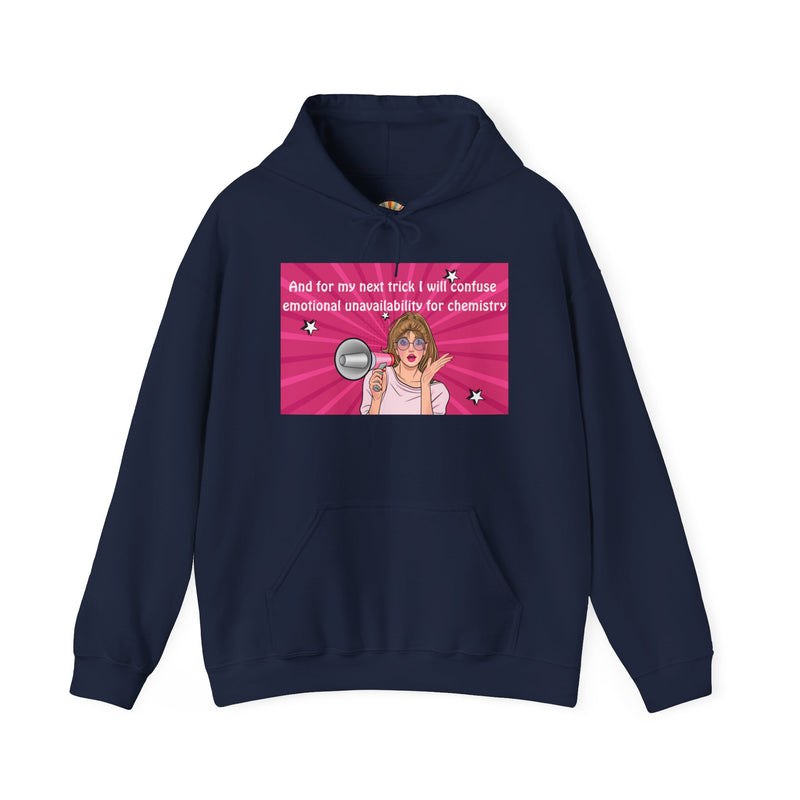 Graphic Hoodie — Retro Pop Art "Emotional Unavailability" Hooded Sweatshirt