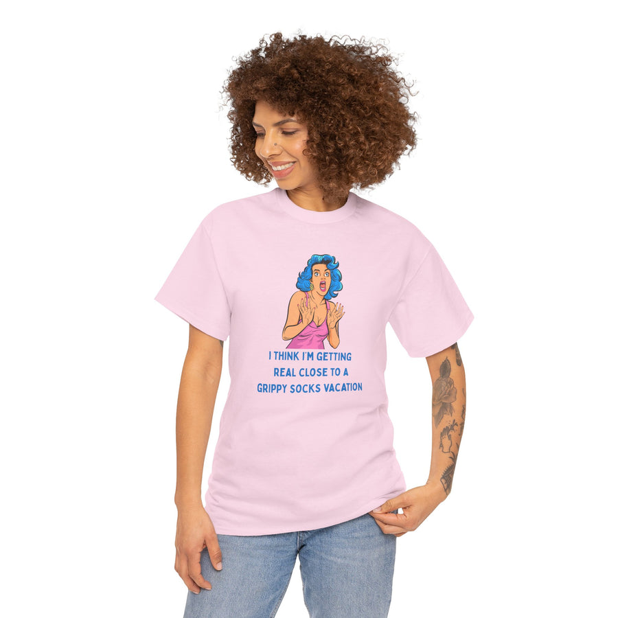 Pop Art Tee - "Grippy Socks Vacation" Mental Health Awareness Graphic T-Shirt