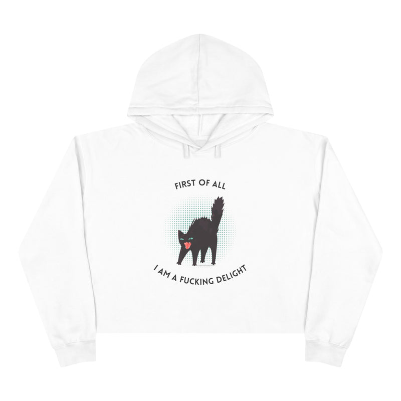 Graphic Black Cat Hooded Sweatshirt - "I am a Fucking Delight" Crop Hoodie