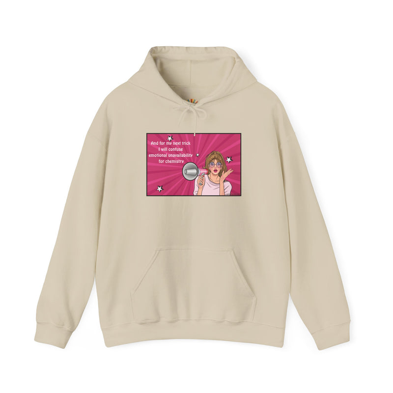 Graphic Hoodie — Retro Pop Art "Emotional Unavailability" Hooded Sweatshirt