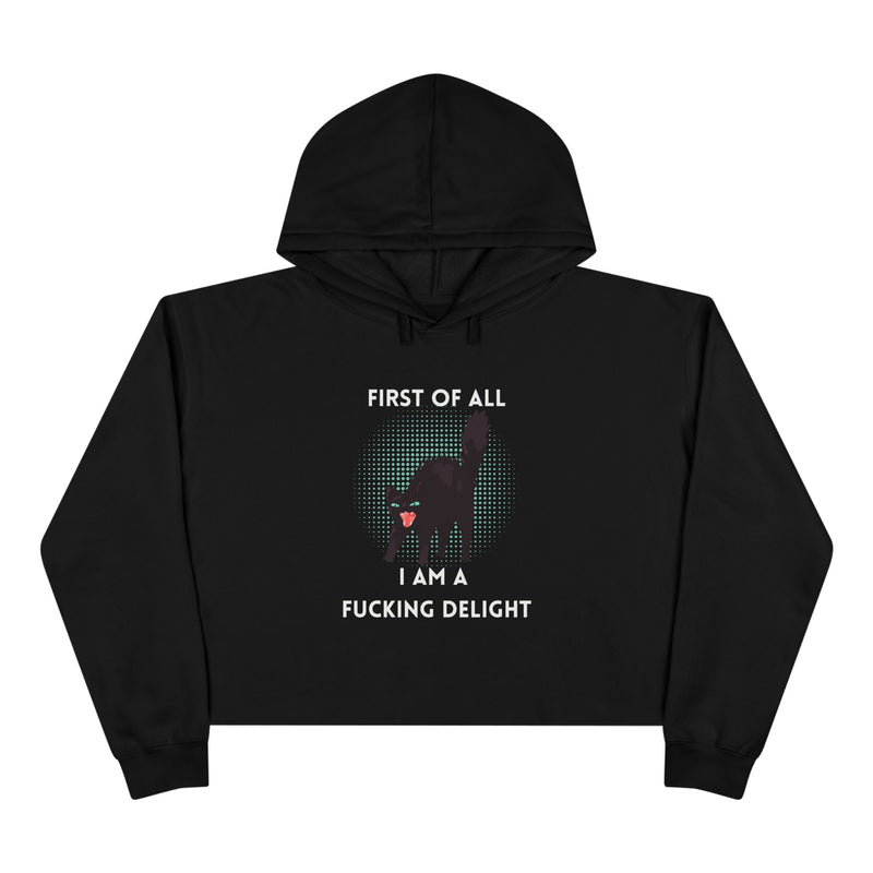 Graphic Black Cat Hooded Sweatshirt - "I am a Fucking Delight" Crop Hoodie