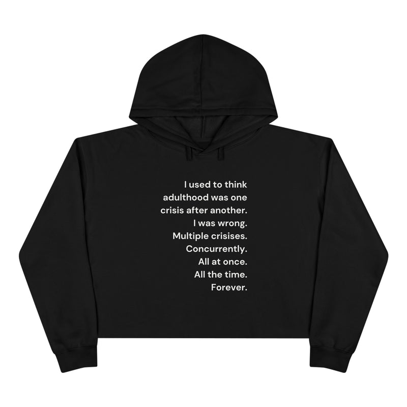 Cropped Hooded Sweatshirt — Minimalist Text 'Adulthood' Crop Hoodie