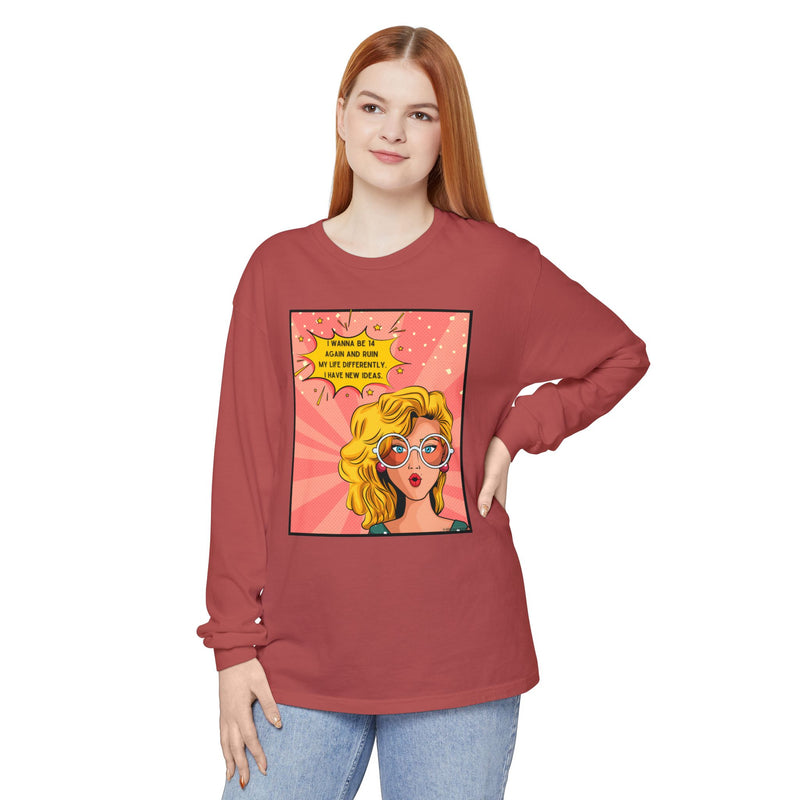 Pop Art Comic Long Sleeve Tee — "I Wanna Be in My Own Movie" Graphic Oversize T-Shirt