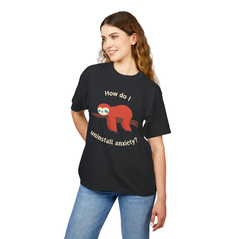 Garment Dyed Urban Heavy Tee "How Do I Uninstall Anxiety" Sloth Graphic T-Shirt
