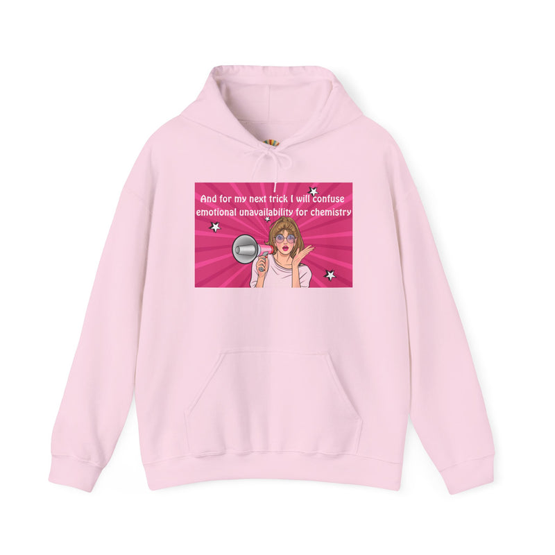 Graphic Hoodie — Retro Pop Art "Emotional Unavailability" Hooded Sweatshirt