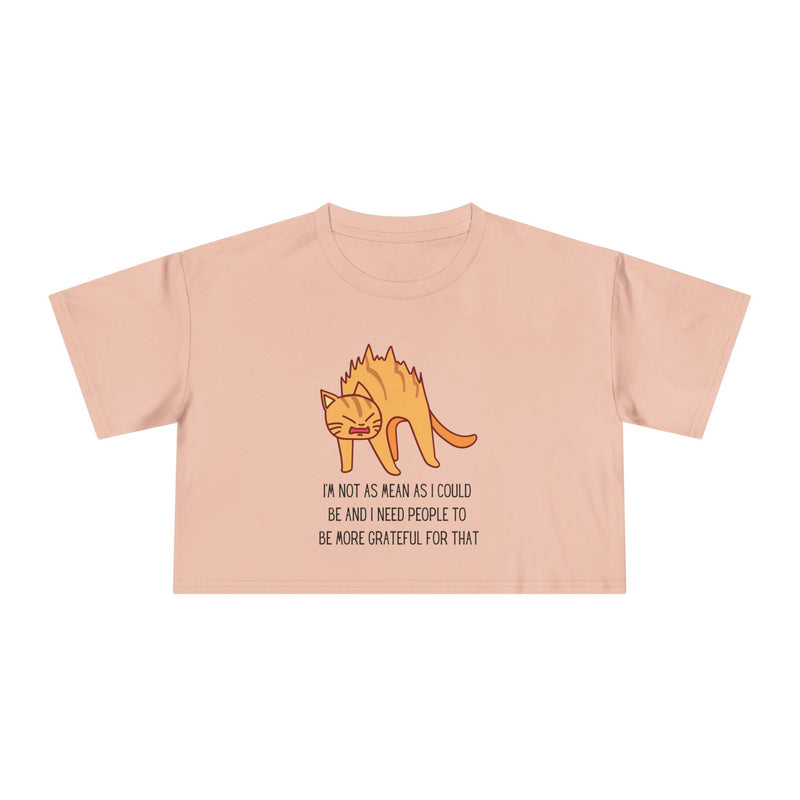Crop Tee — Sassy Cat Graphic with Quote: "I’m Not As Mean As I Could Be, and I Need People To Be More Grateful For That" T-shirt Top