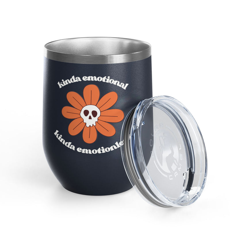 "Kinda Emotional Kinda Emotionless" Graphic Floral Skull Wine Tumbler - Stainless Steel 12oz