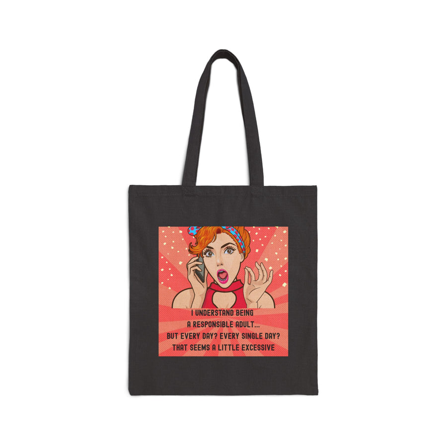 Tote Bag - Retro Pop Art Phone Woman "I Understand Being A Responsible Adult..." Cotton Canvas Tote