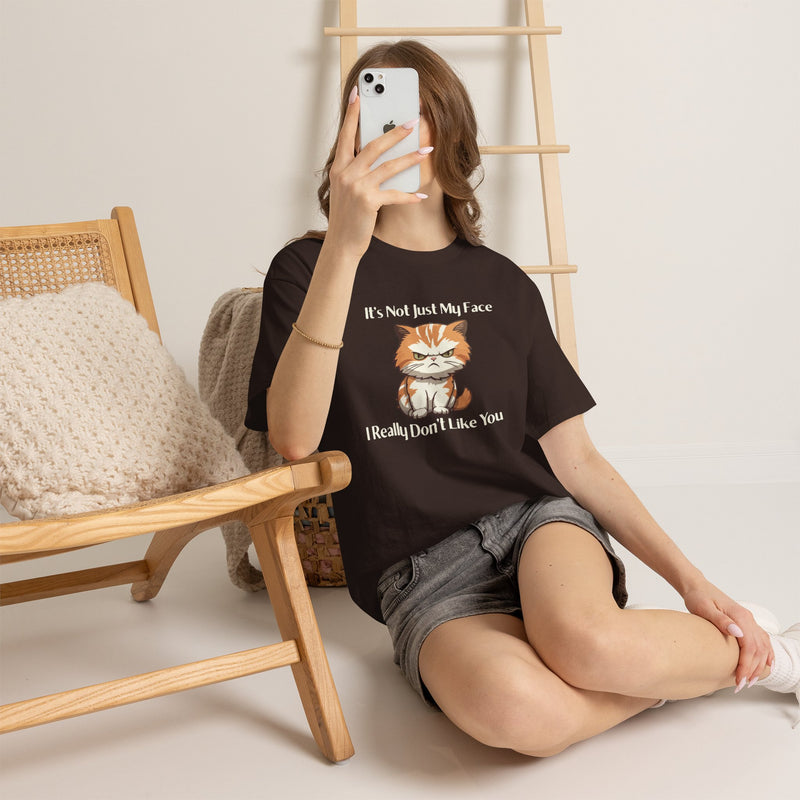 Sassy Cat Tee – "It's Not Just My Face, I Really Don't Like You" Funny Graphic T-Shirt