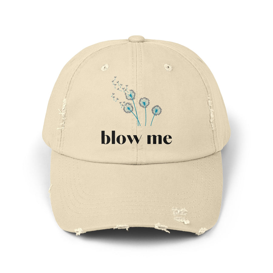 "Blow Me" Dandelion Cap — Distressed Baseball Hat